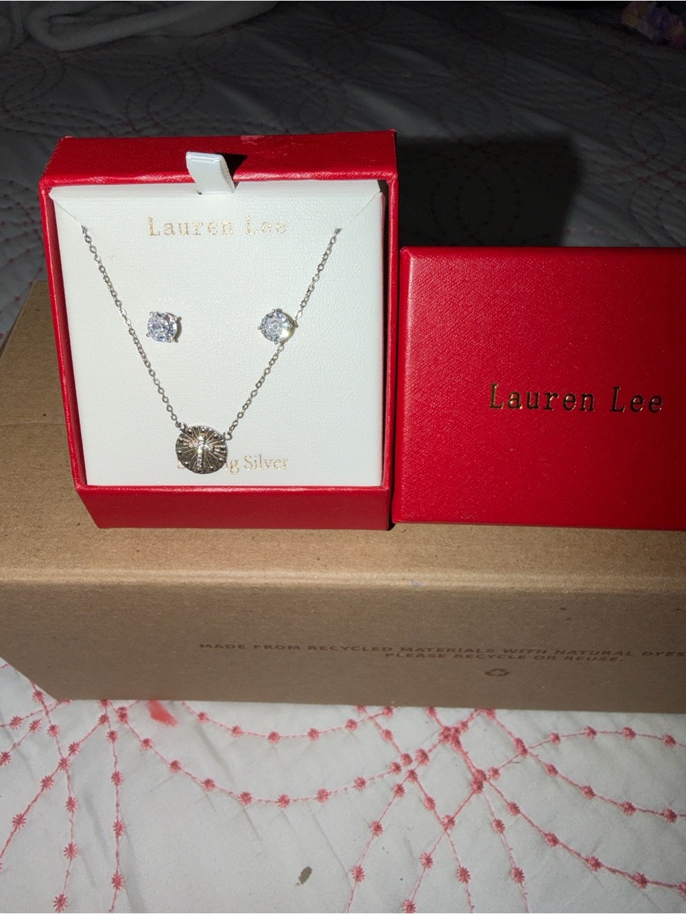 Lauren Lee Sterling Silver Necklace in Silver with Matching Earrings - Gift Box